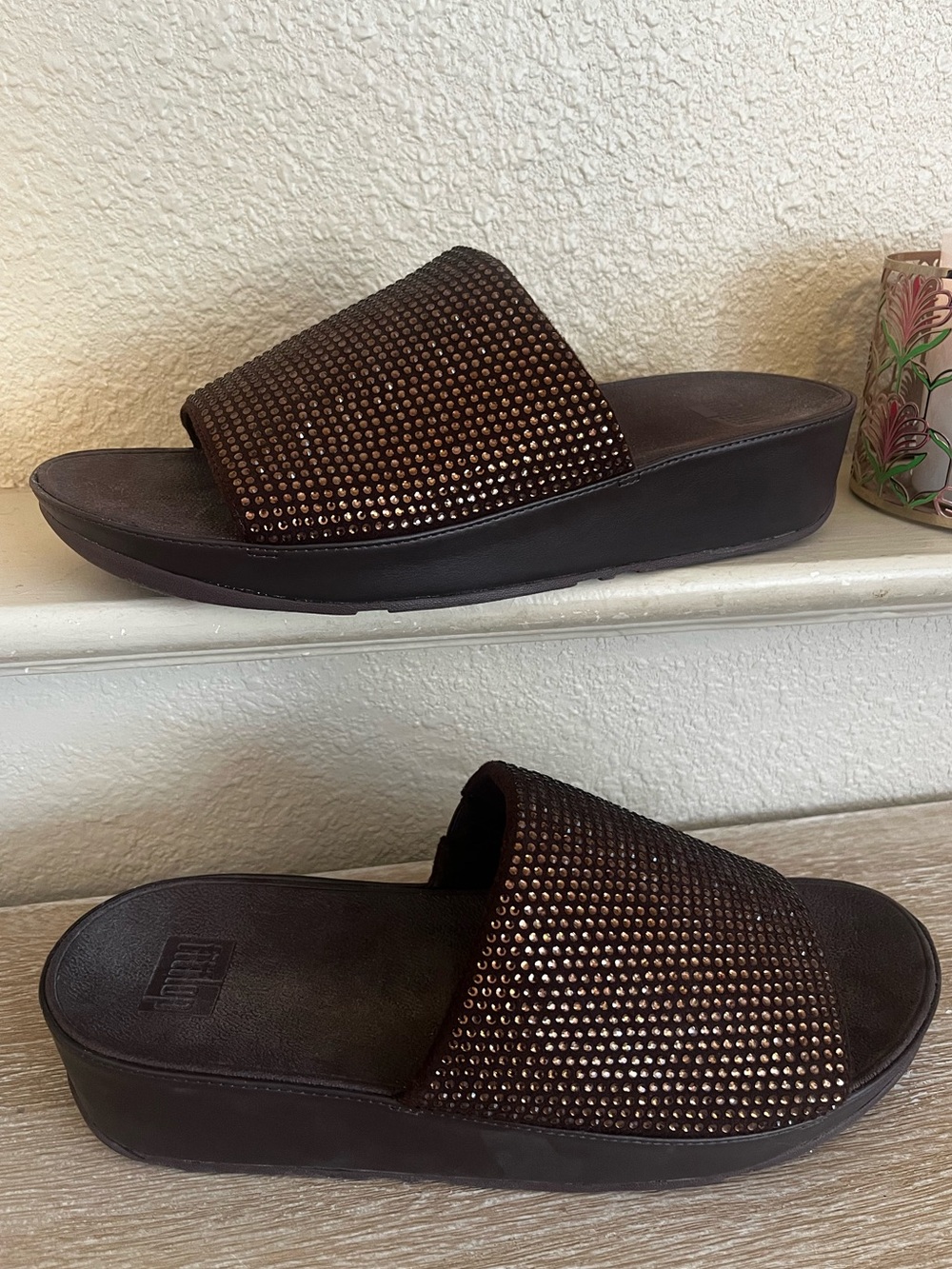 FitFlop Women's Ginny Glitz Pool Slide Sandal Size 11